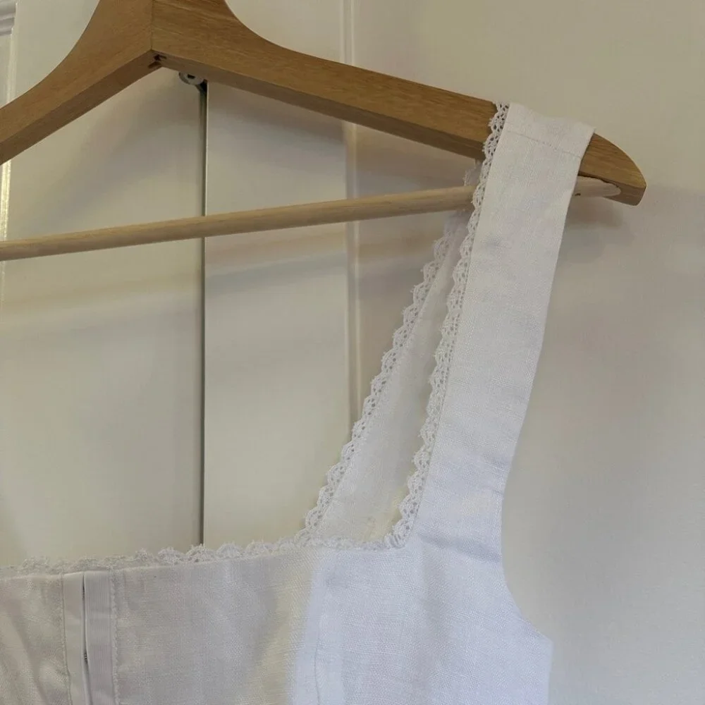 NEW Reformation Tagliatelle Linen Midi Dress in White Lace Detail | size 0 - Picture 11 of 13